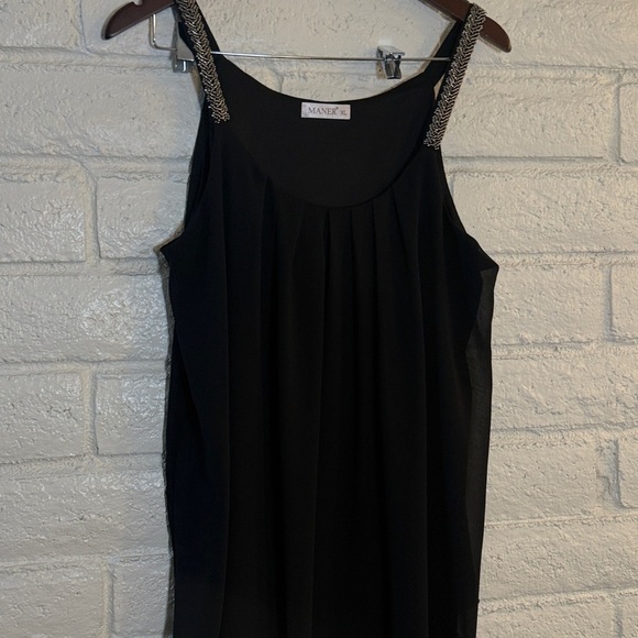 Women's Plus Size Cami Casual Pleated Chiffon Tank Top with Beaded Strap - Picture 5 of 5